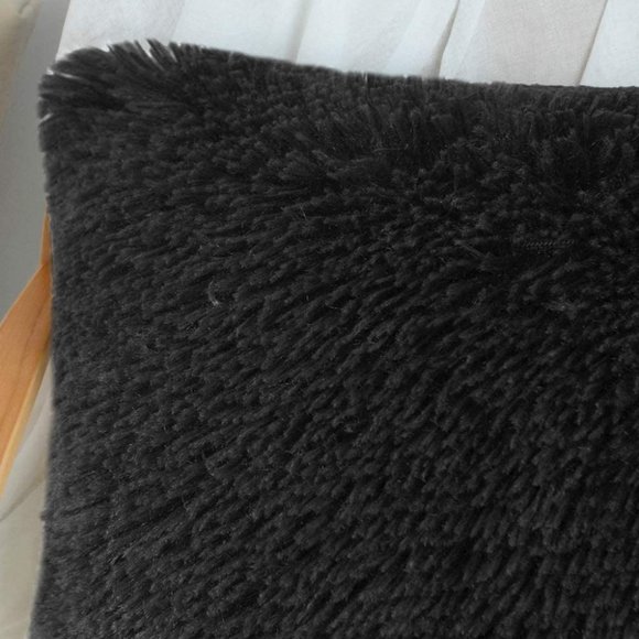 Black Luxury Furry Farmhouse Adorable Trendy Bed Throw Pillow Decor Cover Set - Picture 2 of 6